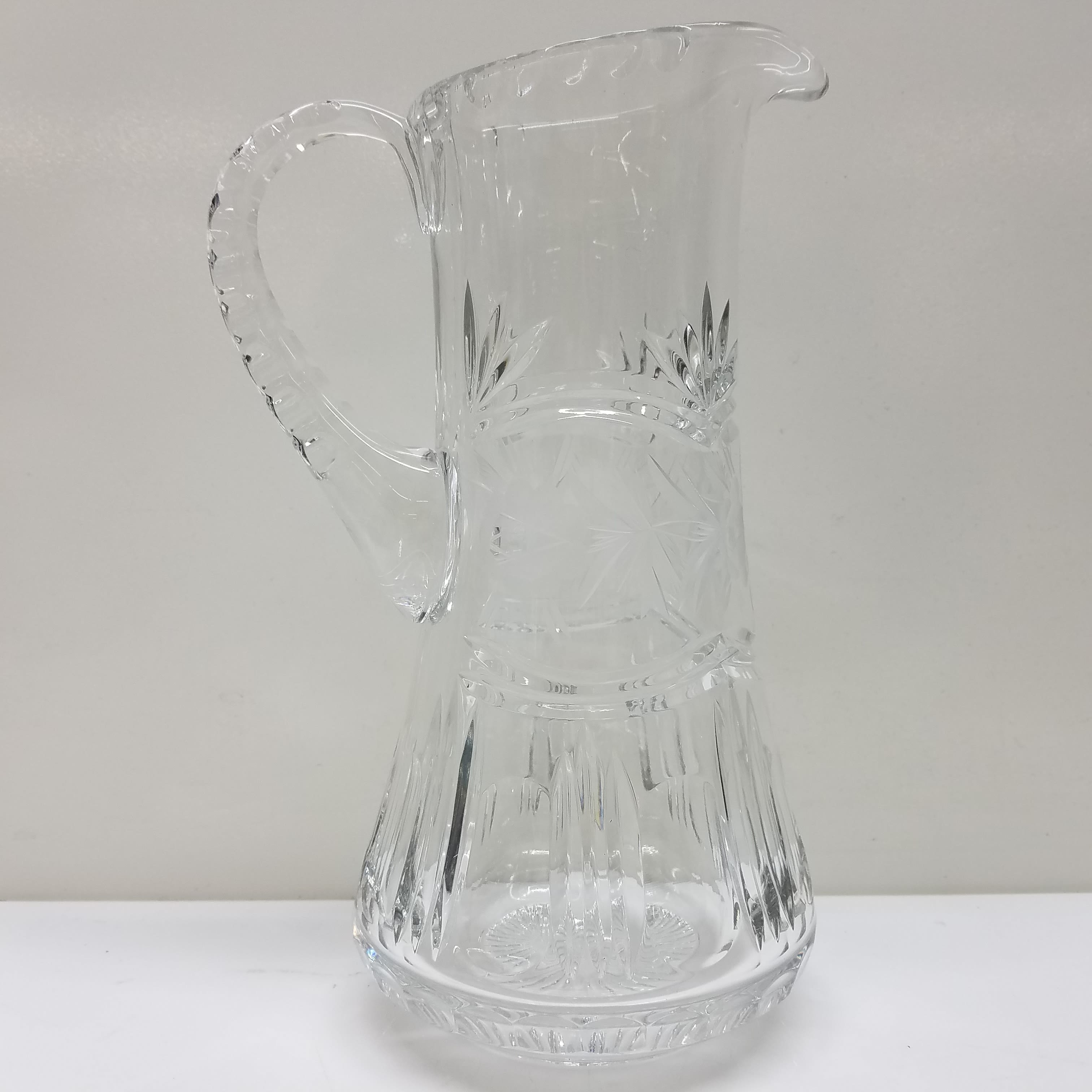 Small crystal pitcher. Vintage glass pitcher. 32 oz. Maximalist decor.  Grandmillenial flower vase. Shiny wedding gift. Cut glass party decor