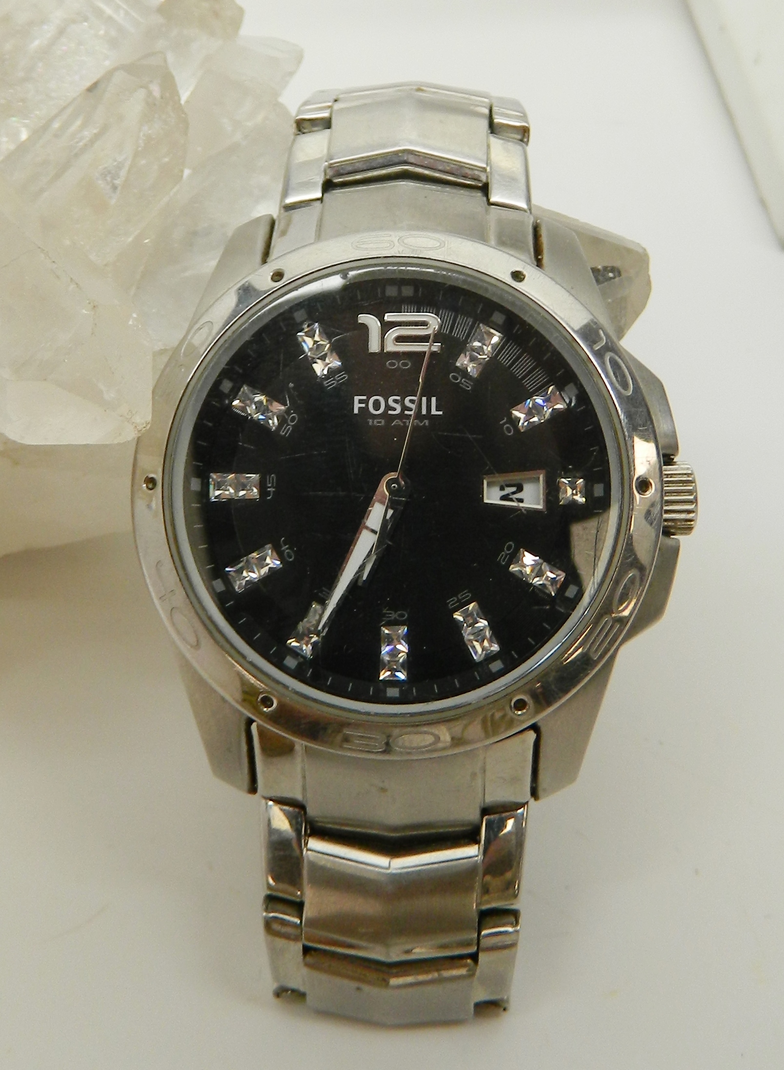Buy Fossil Glitz AM-4089 Silver Tone Black Dial Men's Watch 125.5g for USD  17.99 | GoodwillFinds