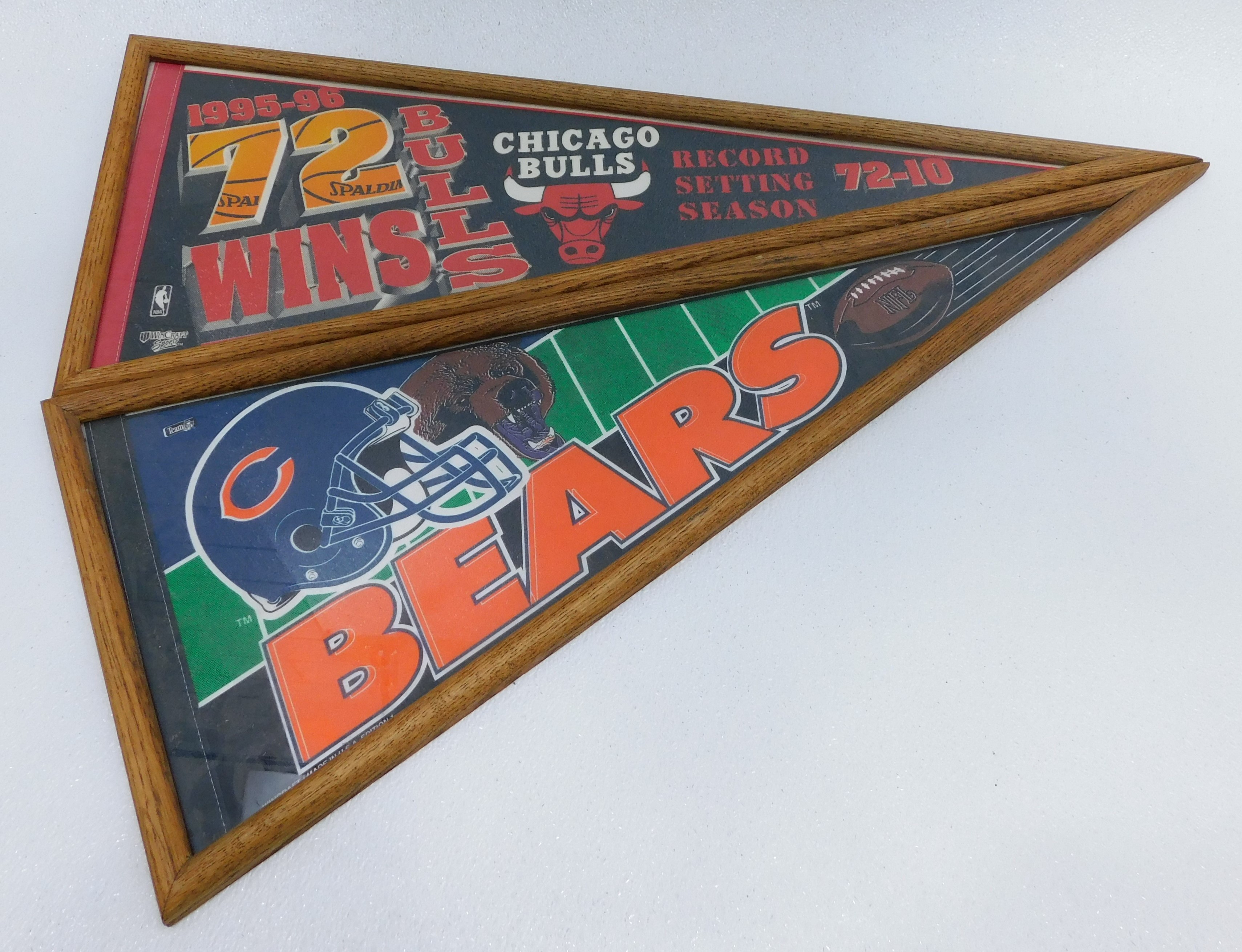 Buy the 2 Vintage Chicago Sports Pennants Bears & Bulls in Frames