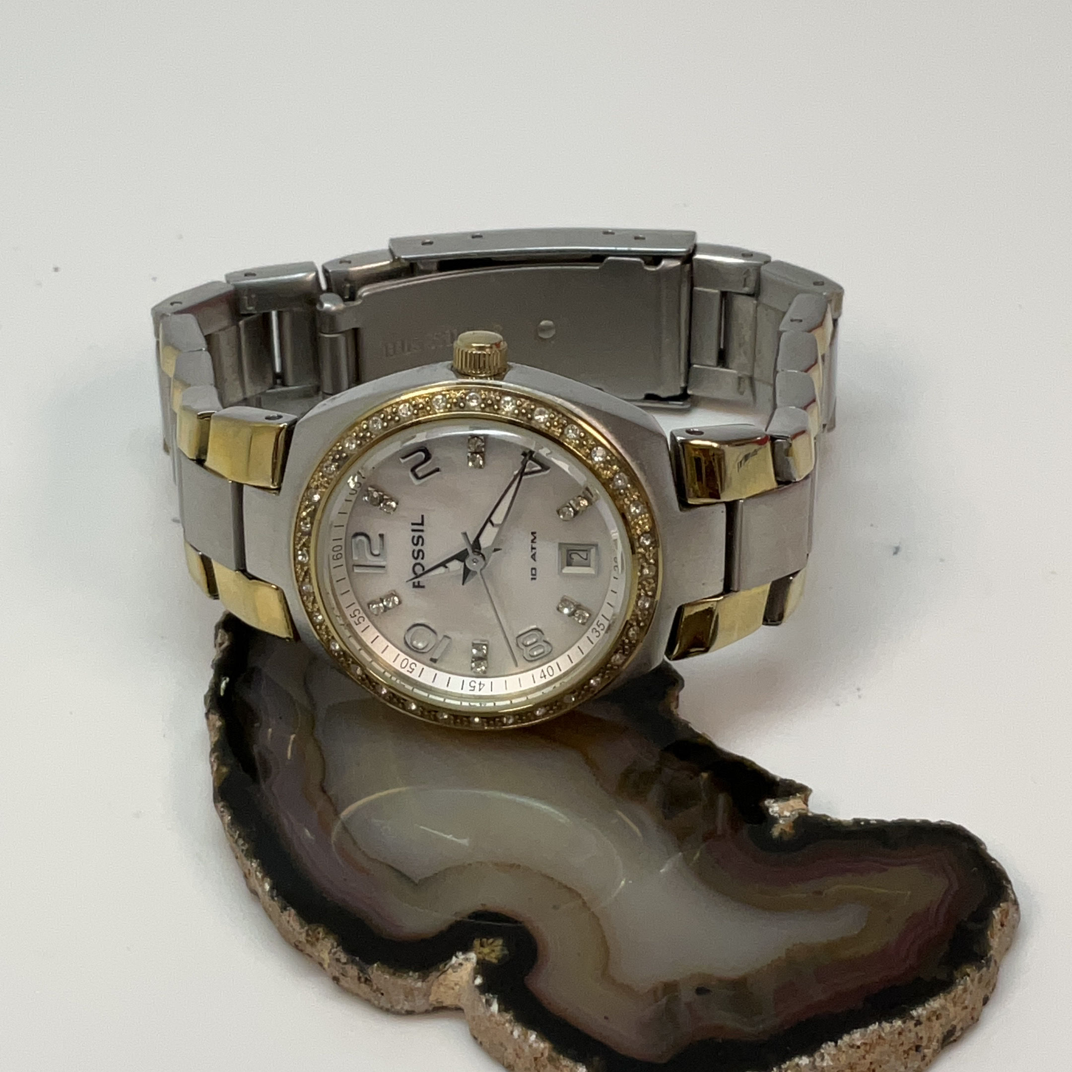 Buy the Designer Fossil AM4183 Two Tone Stainless Steel Quartz Analog Wristwatch GoodwillFinds