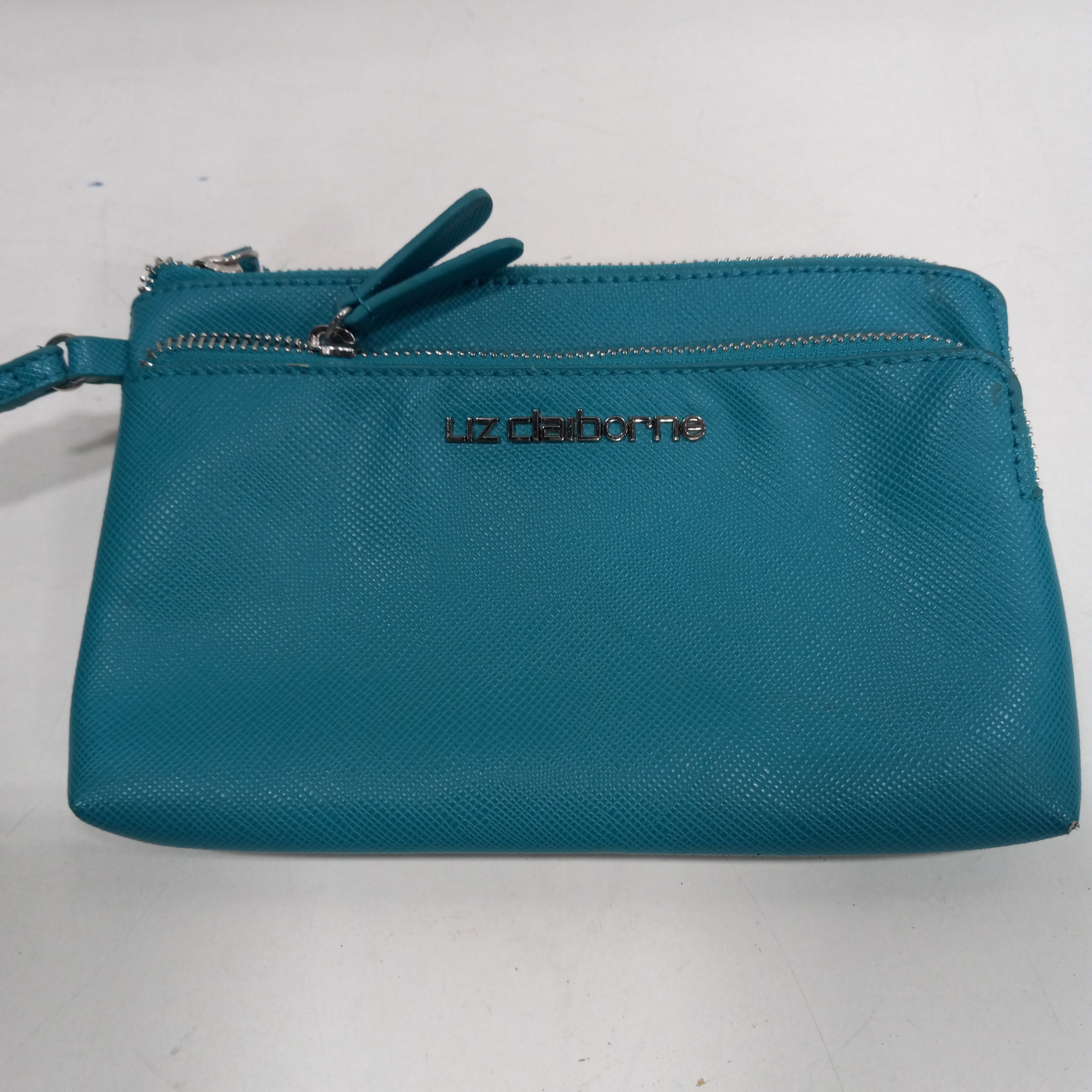 Buy the Liz Claiborne Turquoise Faux Leather Clutch Purse