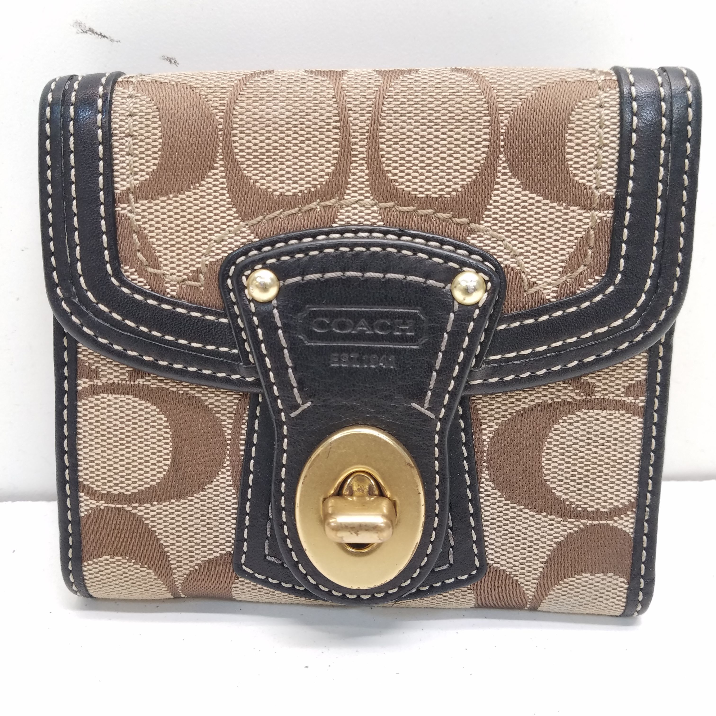 The Monogram Jacquard Trifold Wallet in Beige Multi