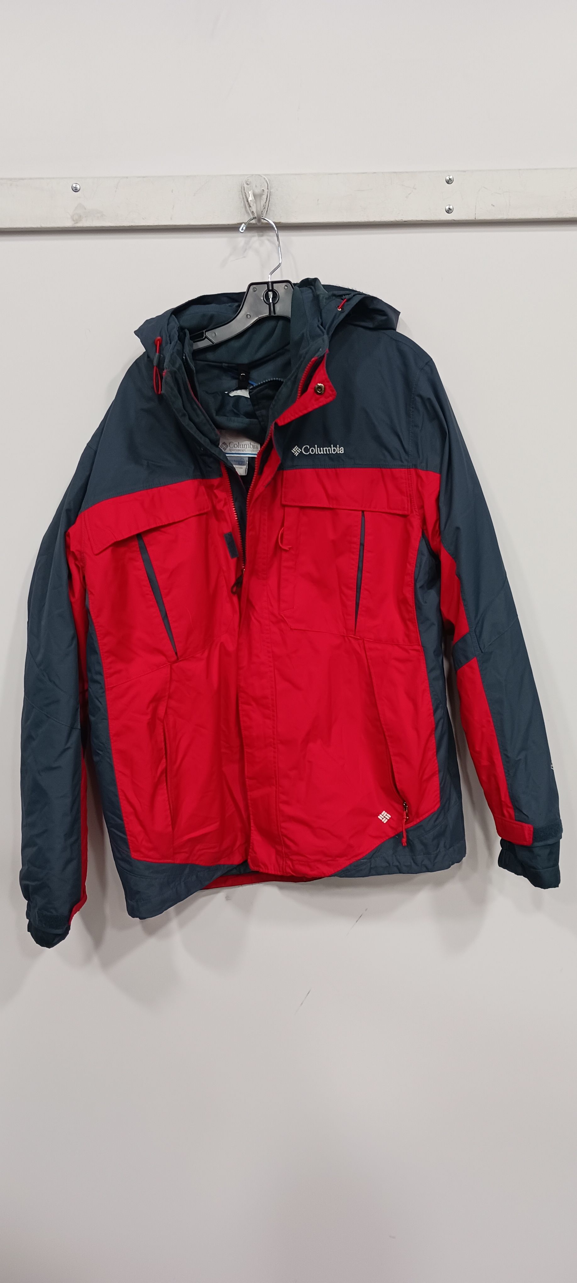 Buy the Columbia Men's Red and Grey Hooded Jacket Size Large