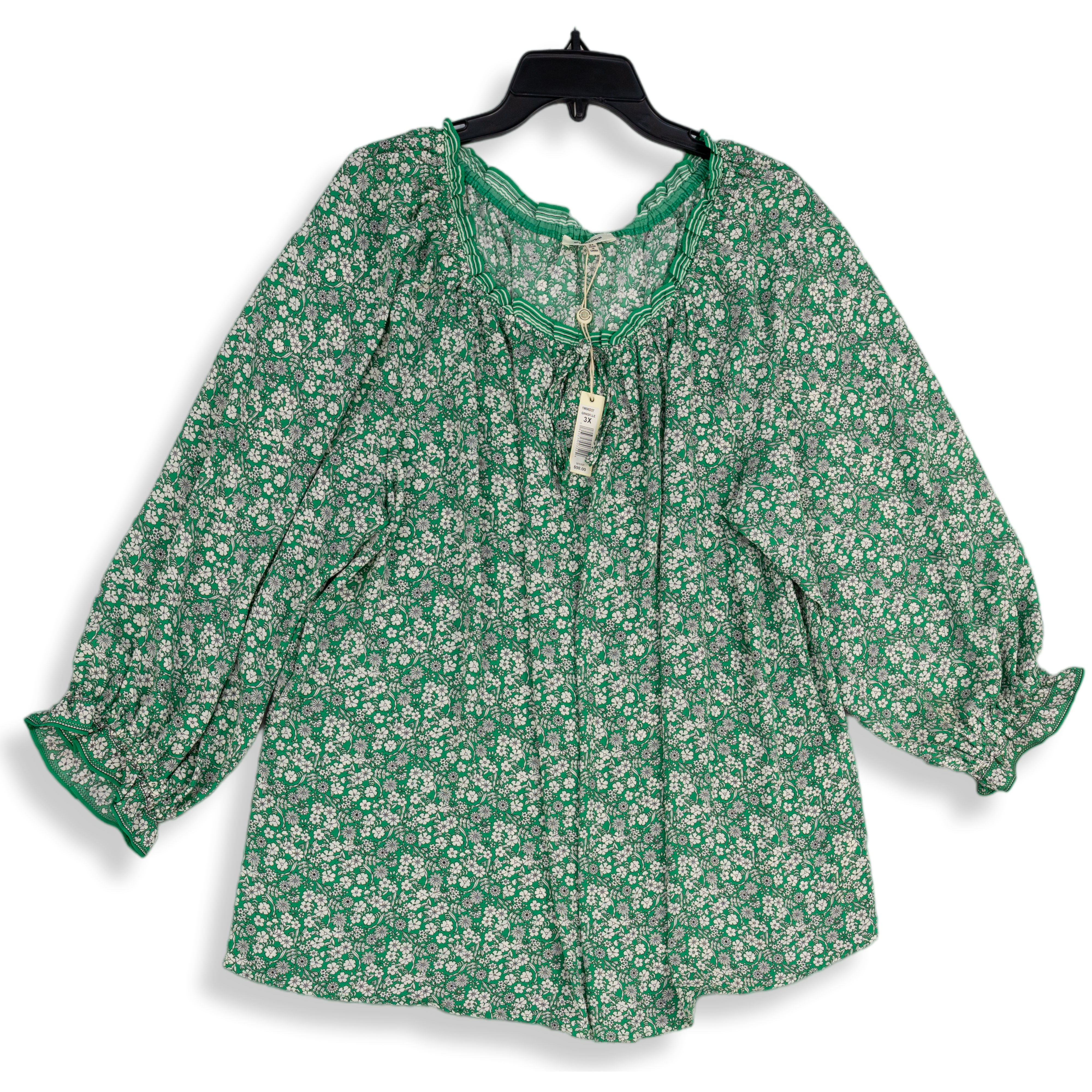 Buy NWT Womens Green White Floral Ruffle Neck Long Sleeve Blouse Top Size  3X for USD 33.99 | GoodwillFinds