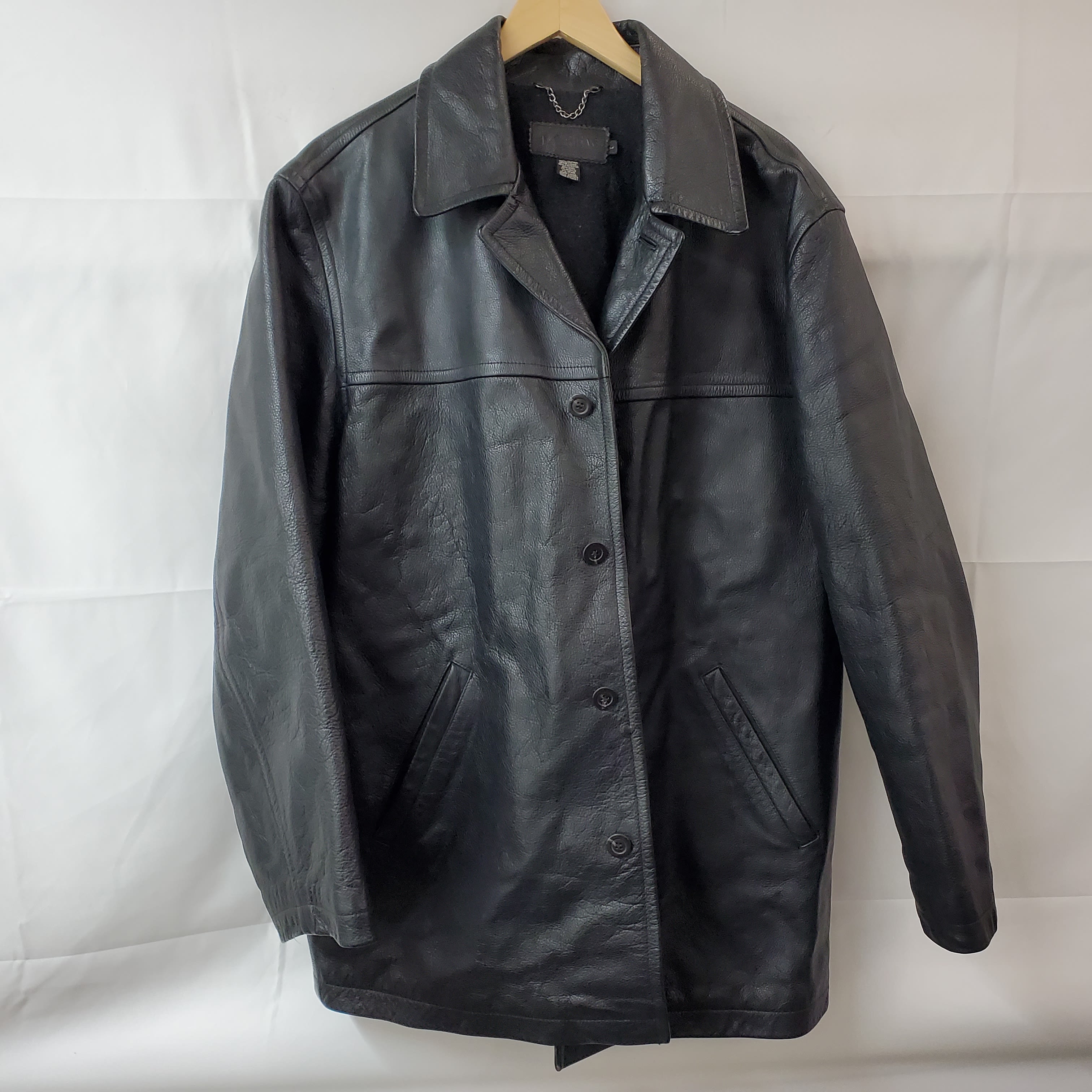 Buy the J. Crew Black Leather Jacket Men's LG | GoodwillFinds