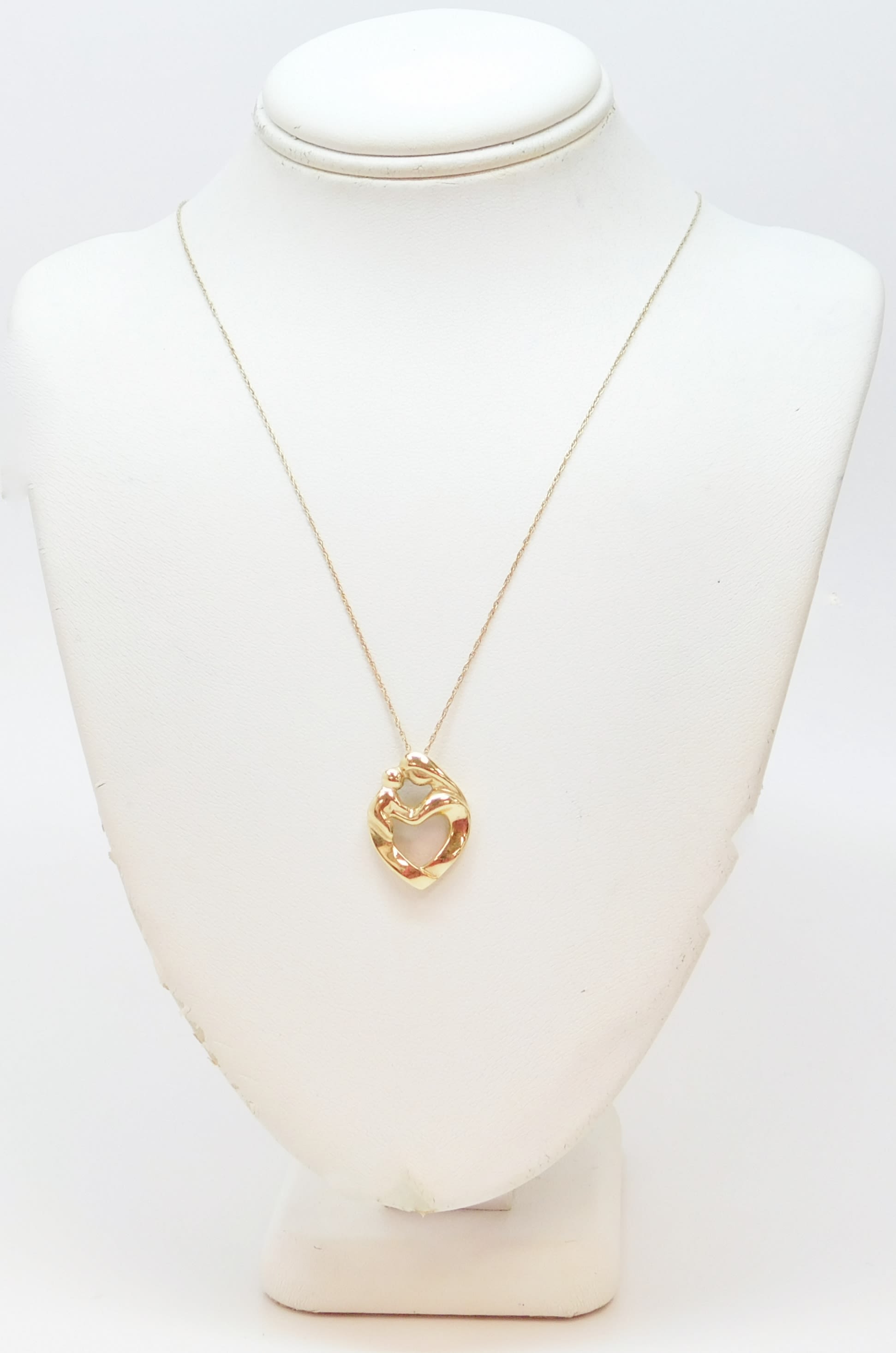 Buy the 14K Yellow Gold Mother & Child Open Heart Pendant Necklace 2.3g ...