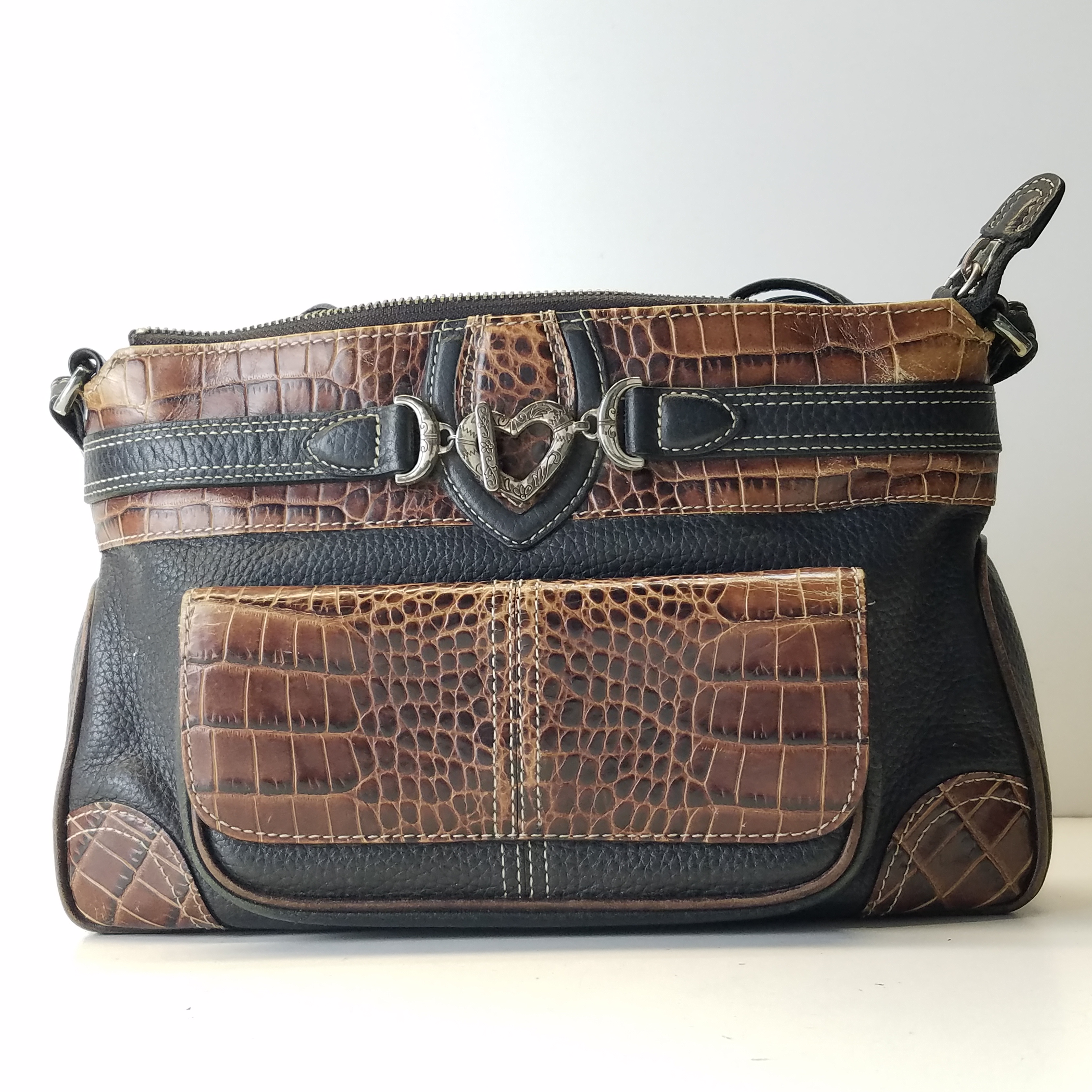 Brighton Crocodile Embossed Messenger Shoulder Bag Purse