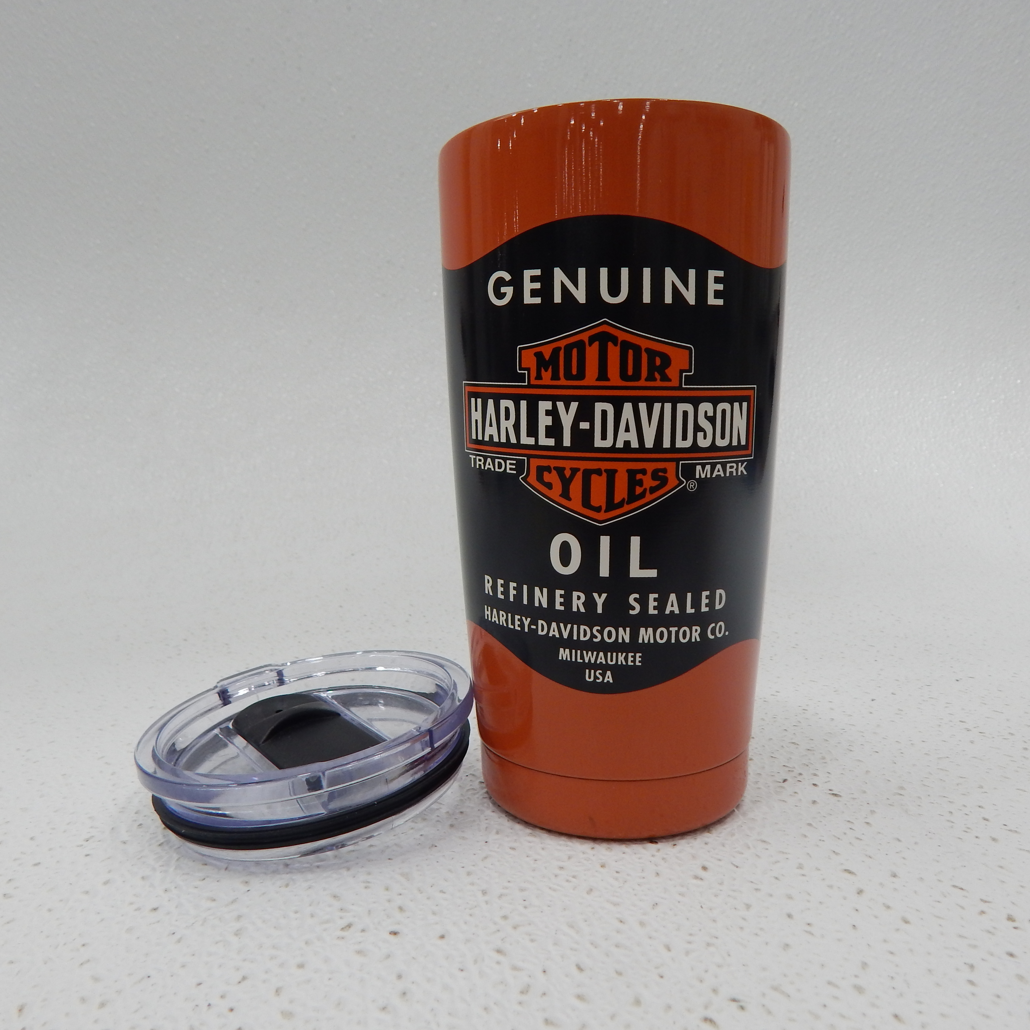 Buy the Harley Davidson Black and Orange Oil Can Stainless Steel