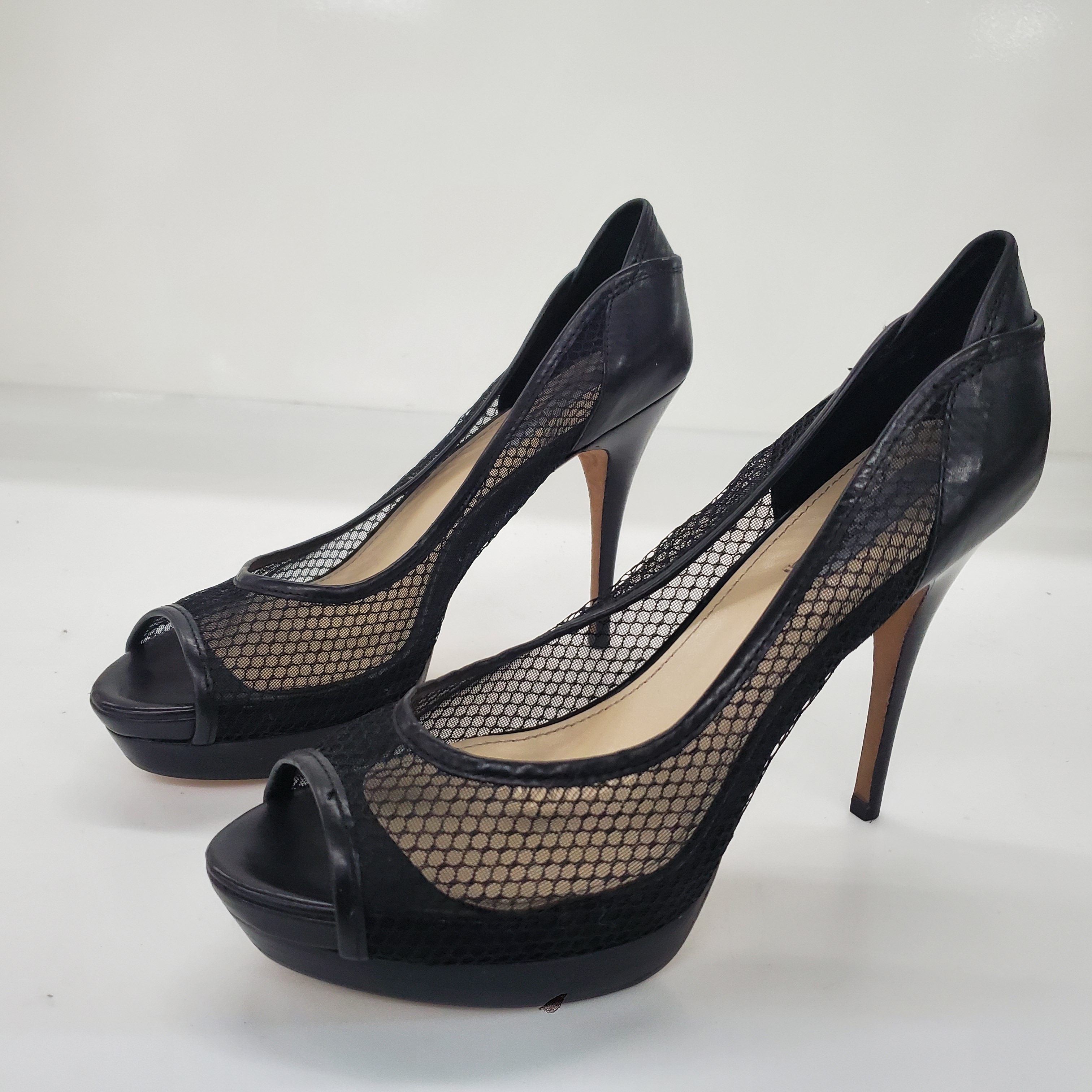 Buy the Classiques Entier Black Leather/Fabric Platform Pumps