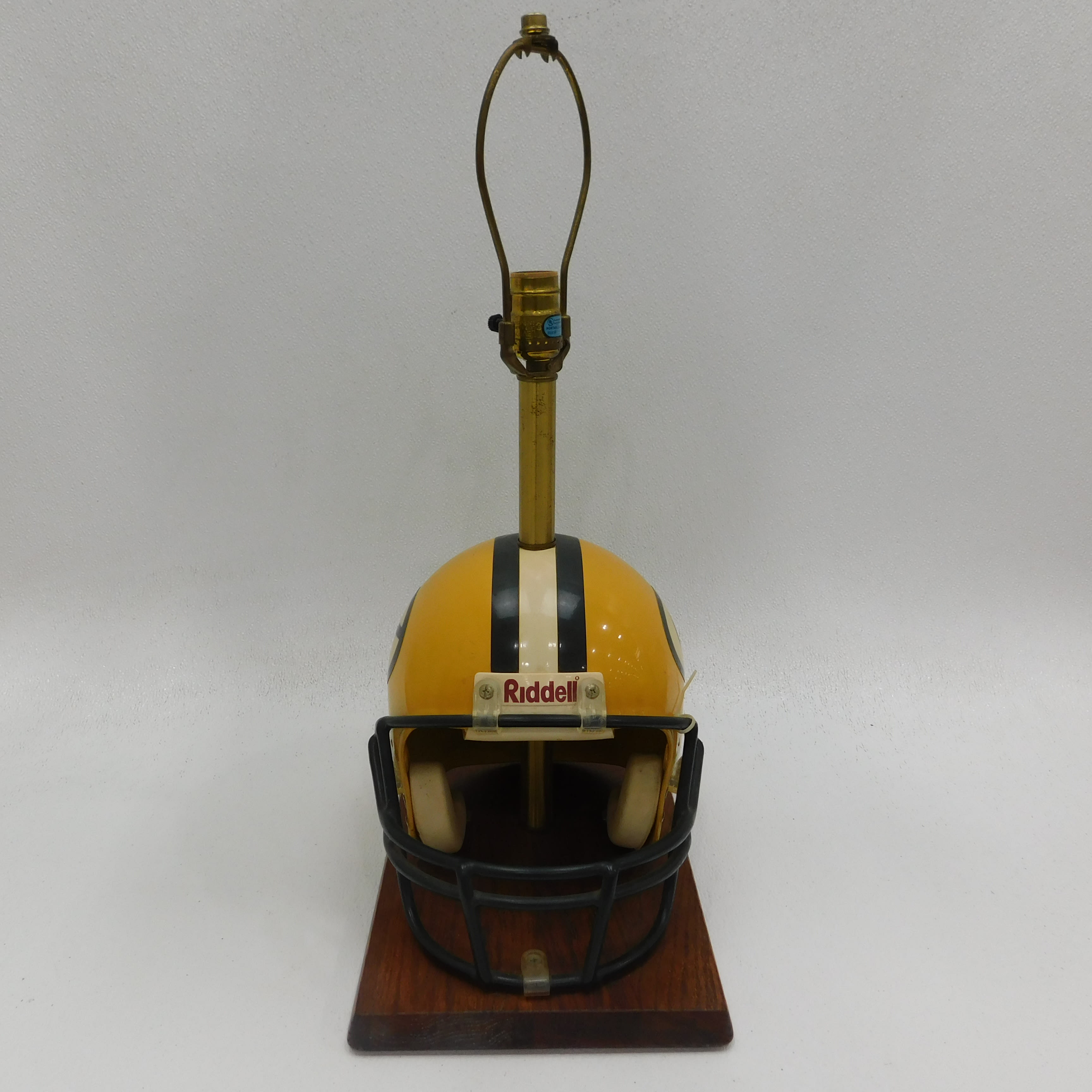 Buy the Vintage 1996 NFL Green Bay Packers Riddell Football Helmet Table  Lamp Wood Base