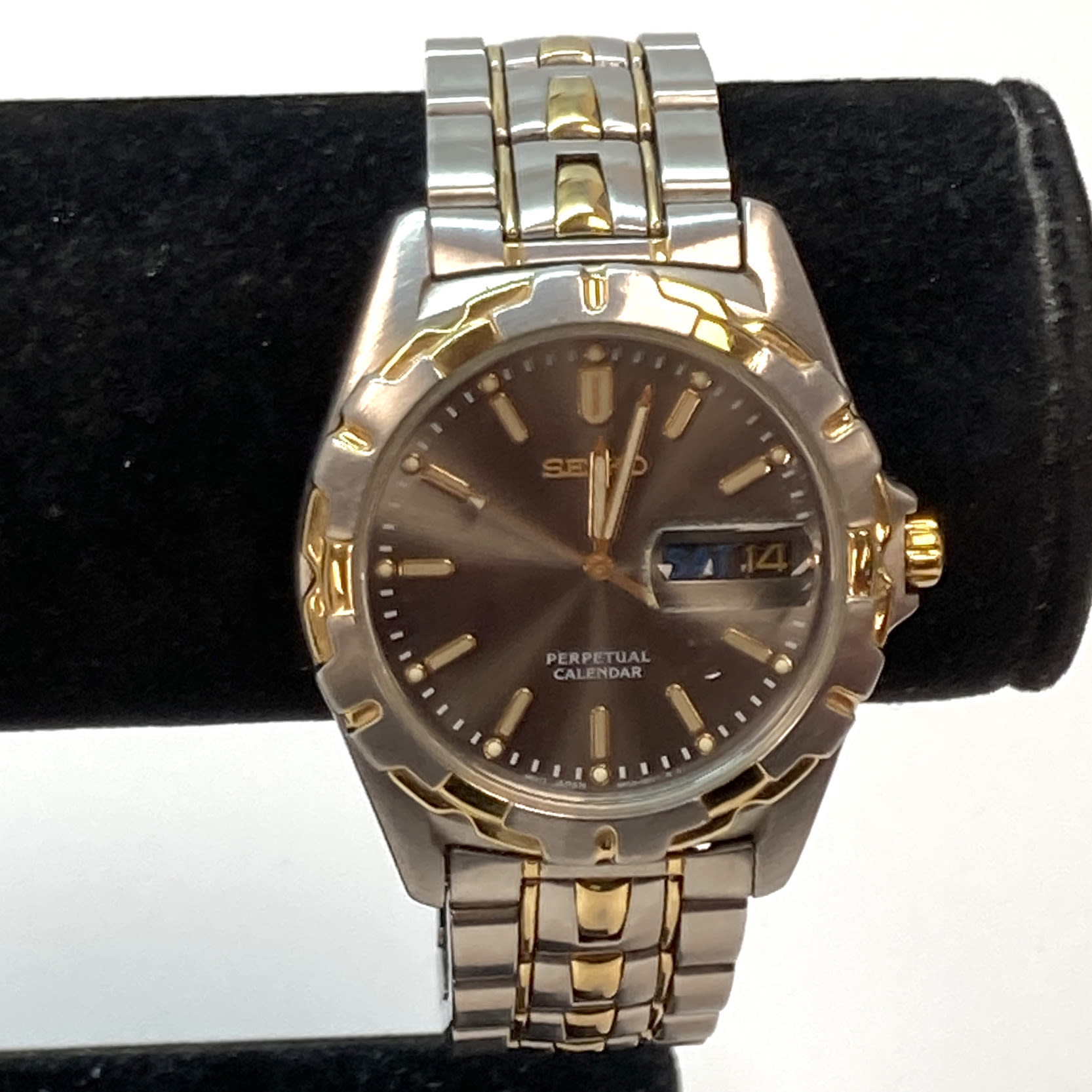 Buy the Designer Seiko 8F33 0029 Two Tone Stainless Steel Round