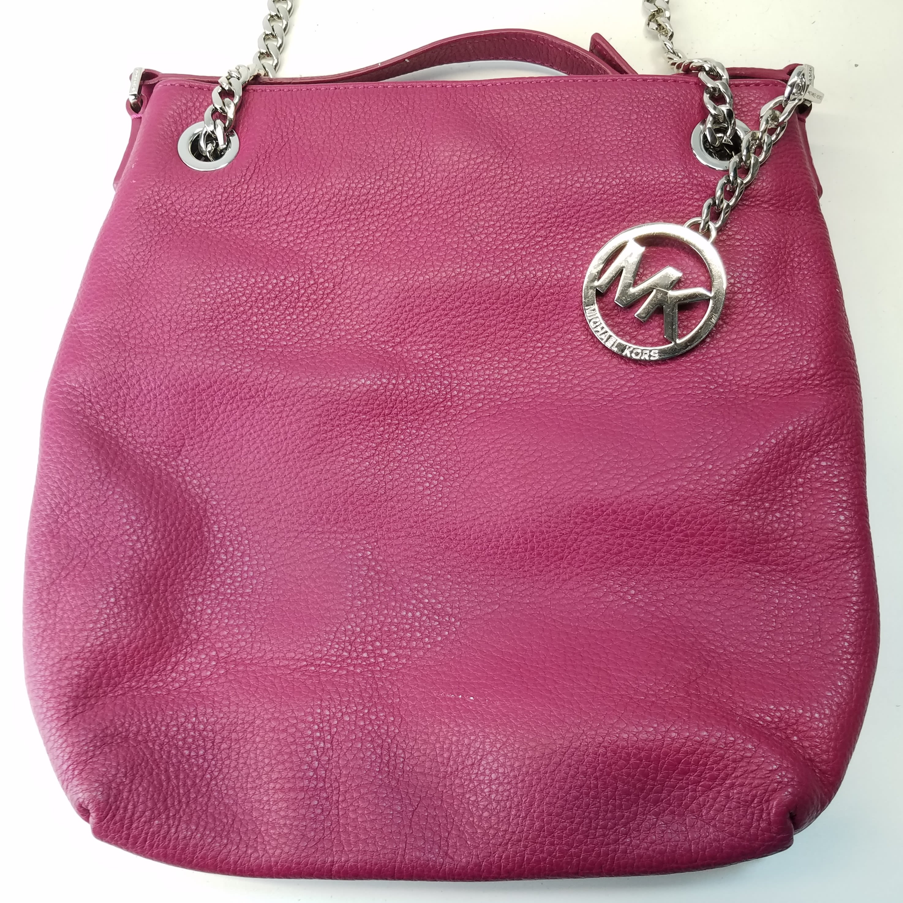 Buy the Michael Kors Fuschia Leather Shoulder Tote Bag