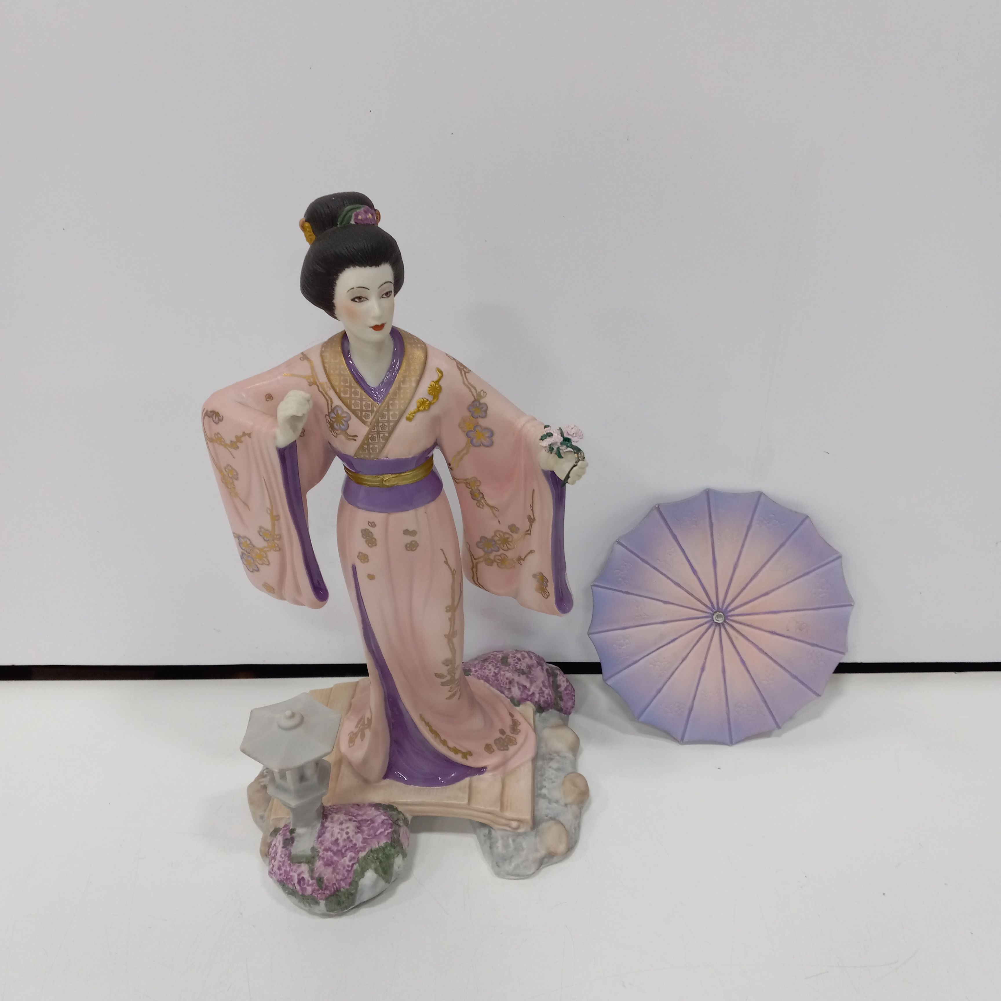 Vintage porcelain Foreign figurine Japanese elegant geisha with a fan  Japanese porcelain figurine mini girl in kimono
