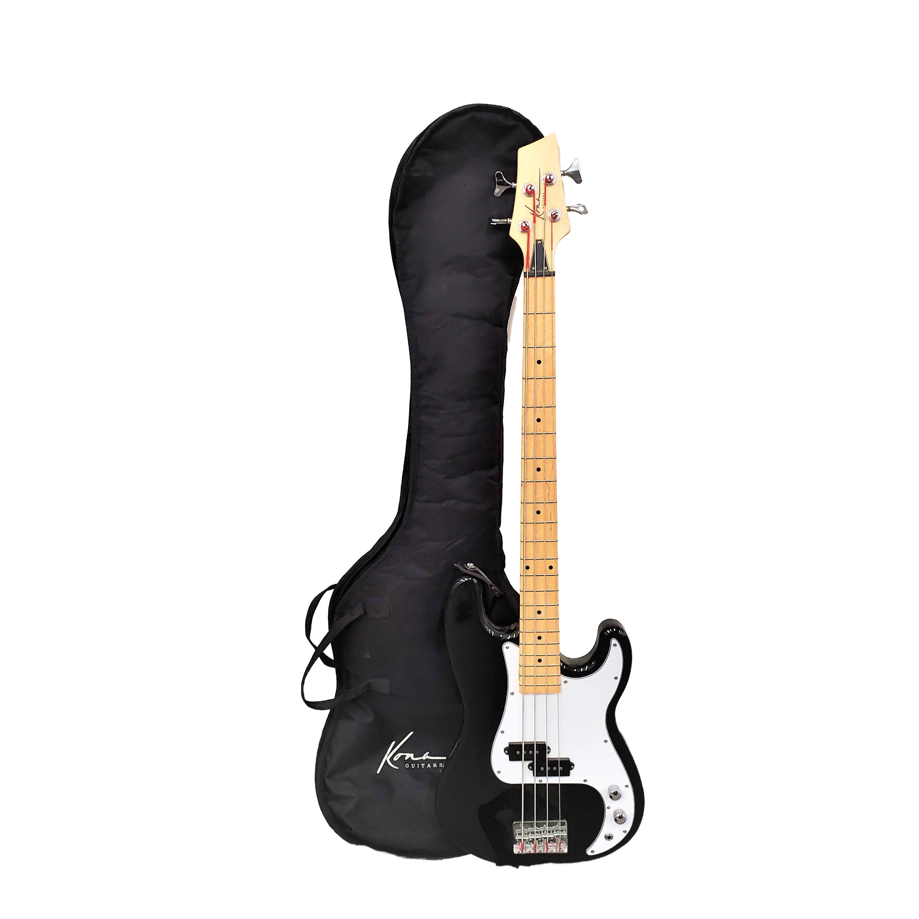 Buy the Kona Electric Bass Guitar Black & White w/ Carrying Case