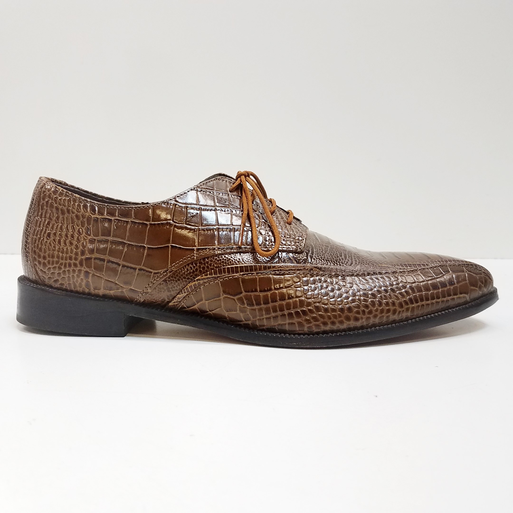 Buy the Stacy Adams Lace Up Brown Snakeskin Leather Dress Shoes Men's ...