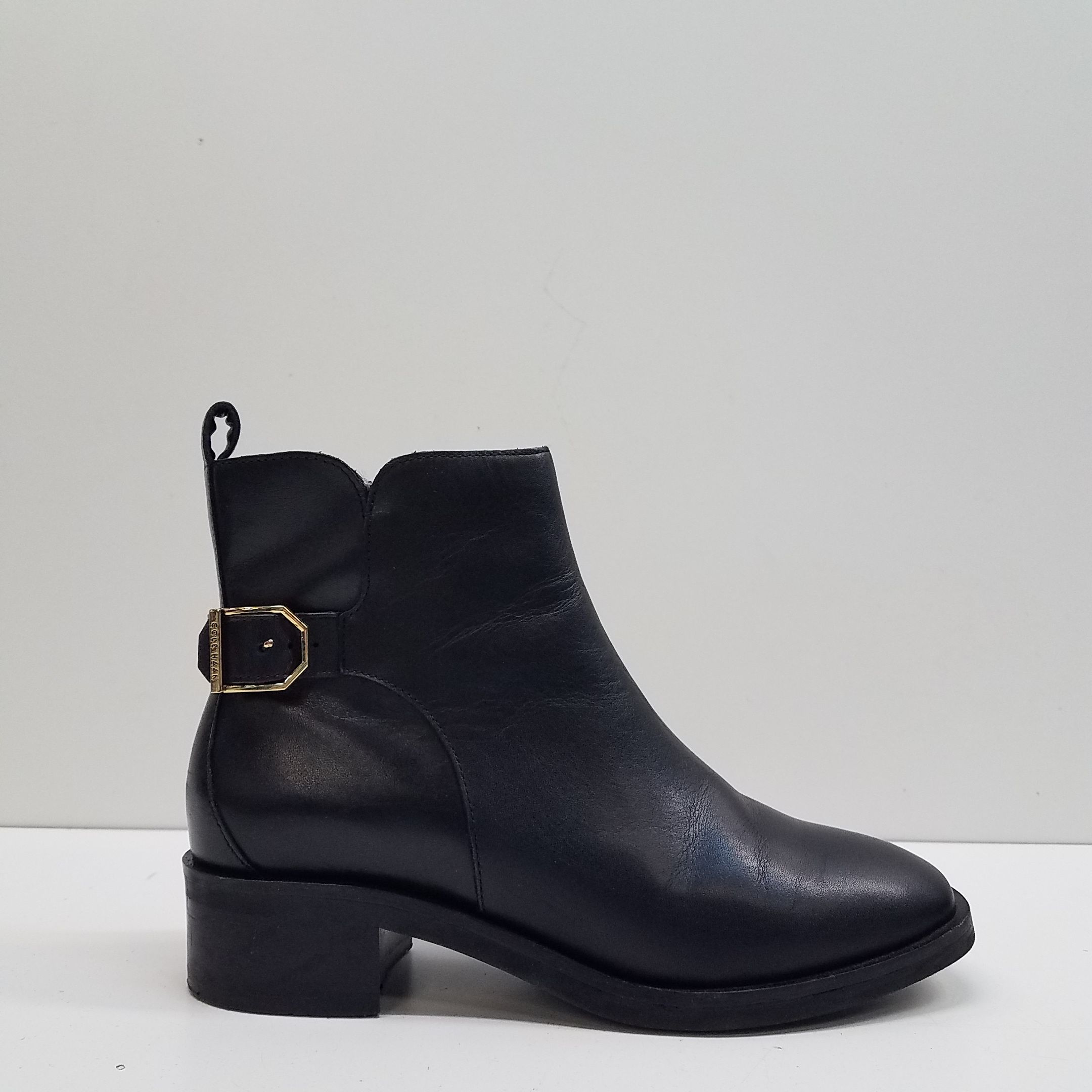 Buy the Cole Haan Hampshire Leather Buckle Bootie Black 6