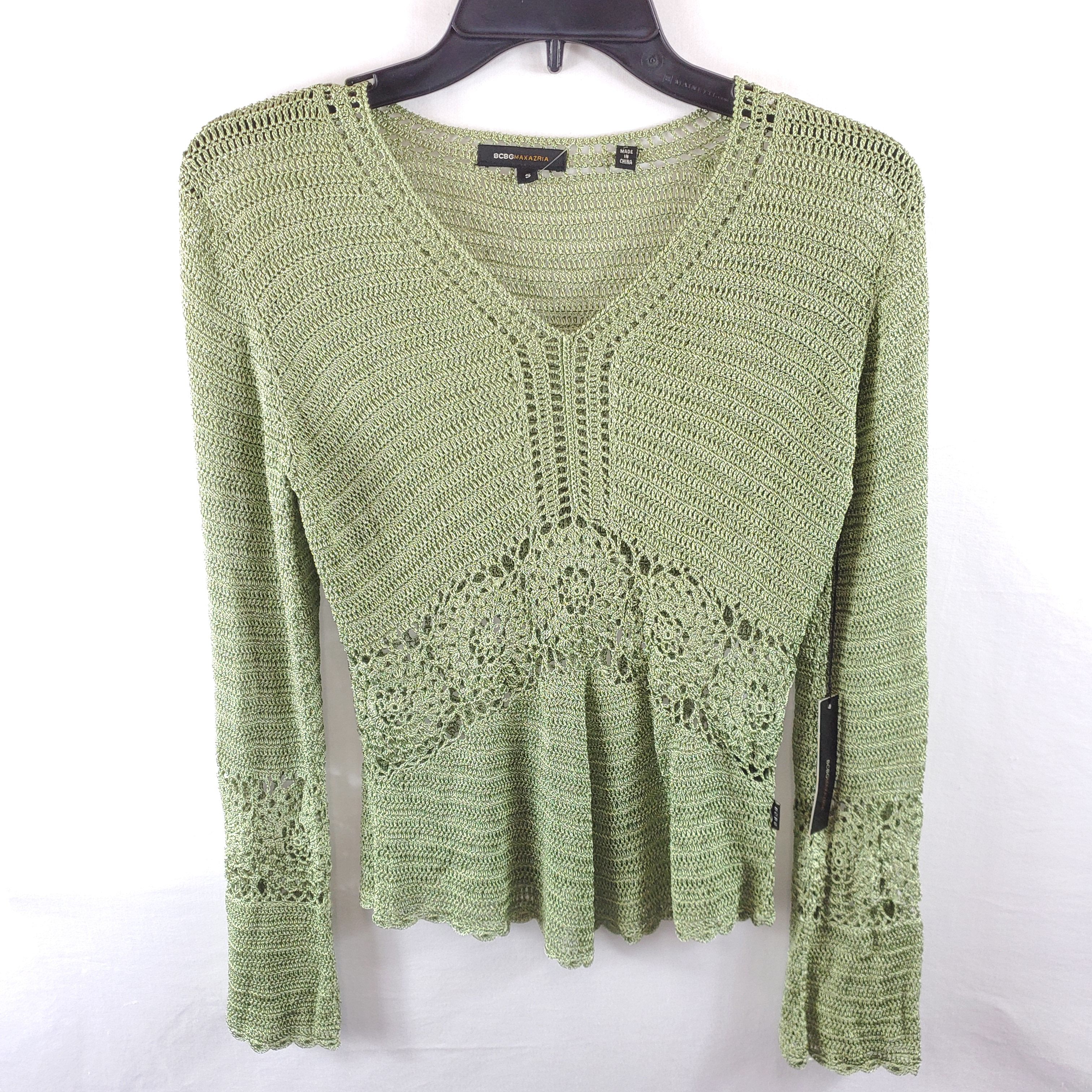 Buy the BCBGMAXAZRIA Women Green Crochet Top S NWT GoodwillFinds