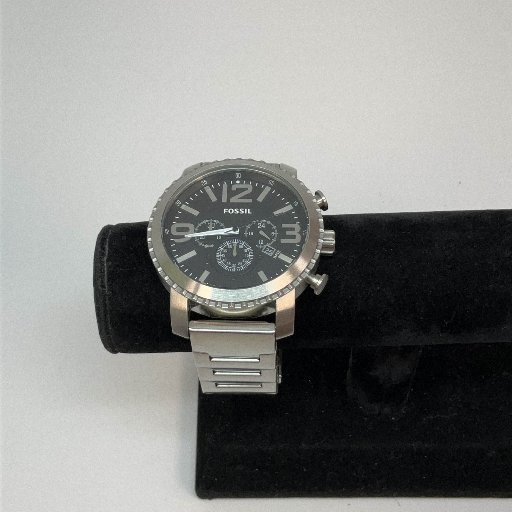 Buy the Designer Fossil Gage BQ1708 Silver Tone Stainless Steel Analog Wristwatch GoodwillFinds