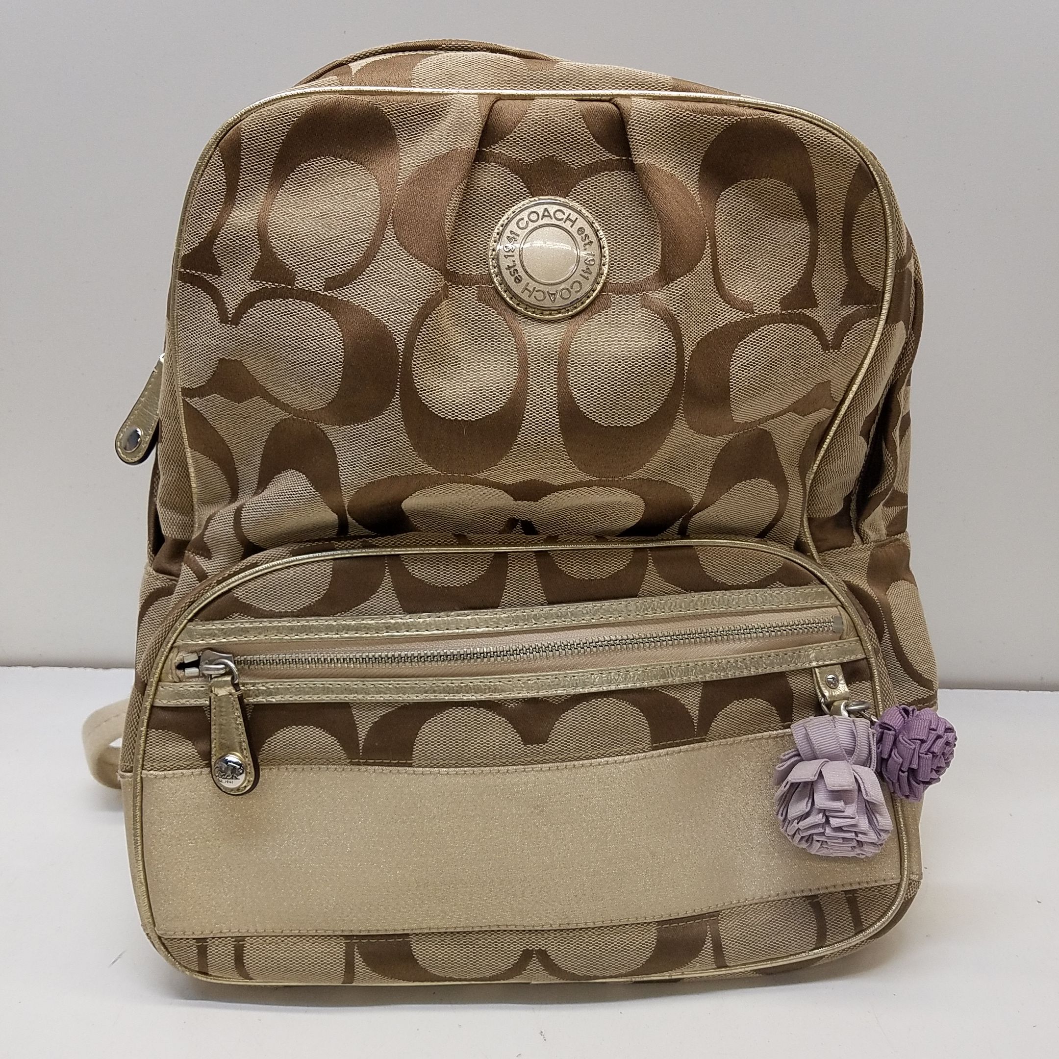 Buy the Coach Signature Canvas Backpack Khaki | GoodwillFinds