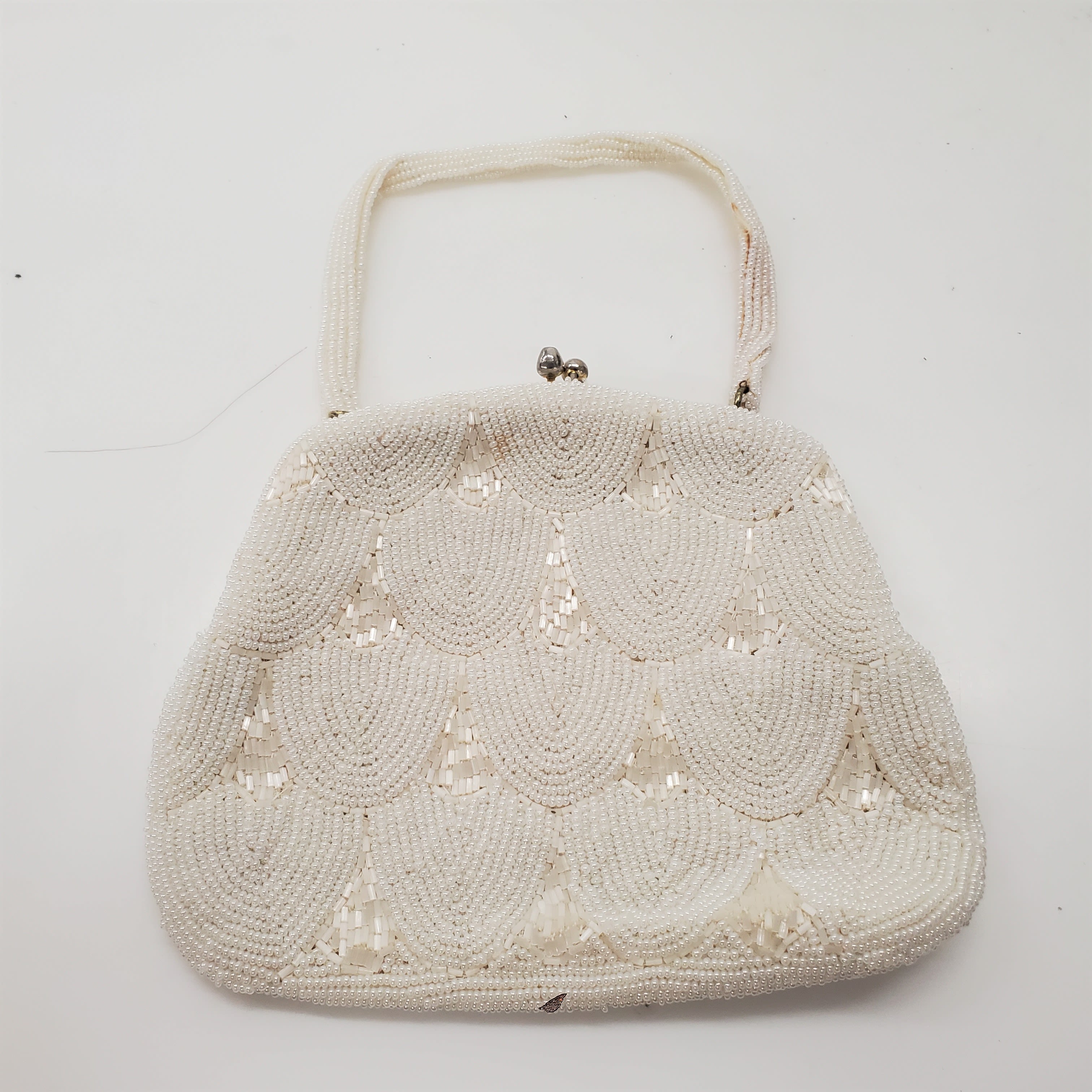 Vintage Silver Beaded Purse Made in Hong Kong